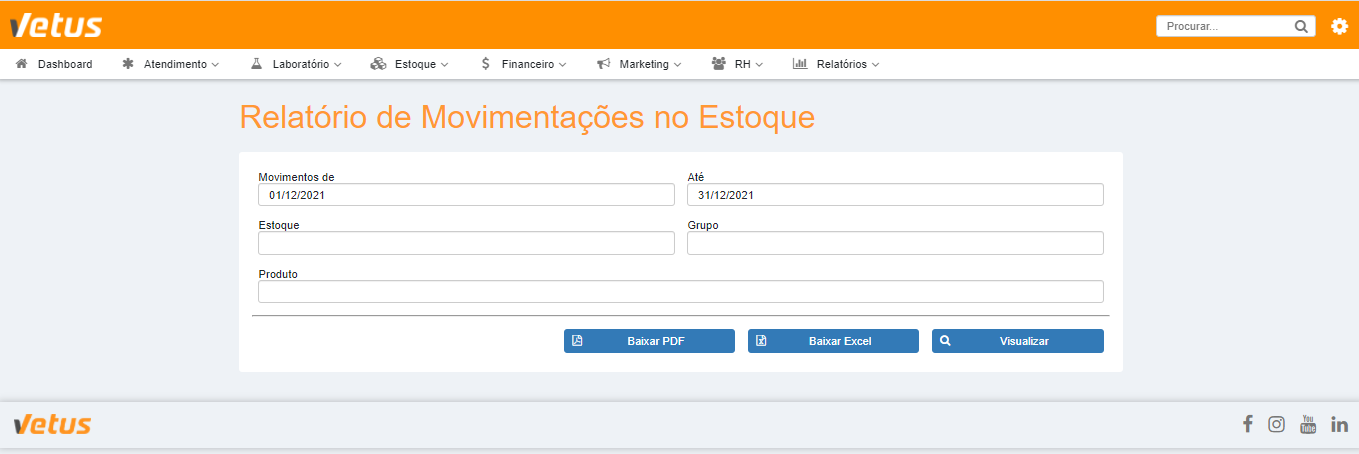 Relatório de movimentações no estoque Central de Ajuda Vetus